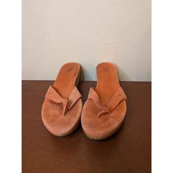 Ugg Women's Flip Flops Sandals Shoes Wedge Heel Pink Suede Size 7. - Picture 2 of 7